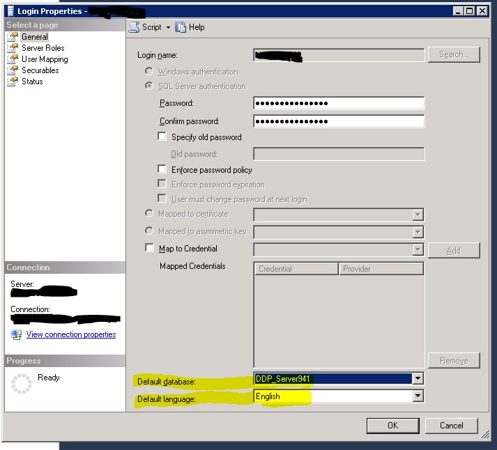 设置默认数据库和默认语言