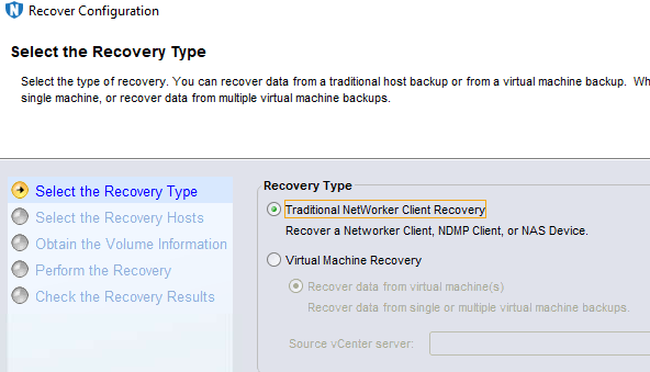 Go to New Recovery and select Traditional Recovery