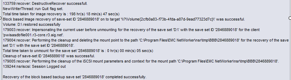 After recovery is completed, below are logs shown in recovery job details in Recovery Tab in NMC GUI.