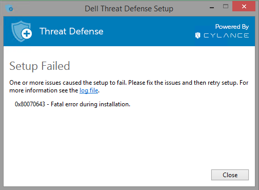 Échec de la configuration de Dell Threat Defense