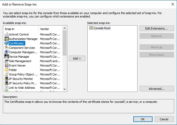 Adicionar certificados