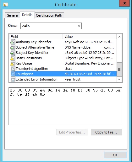 Cliccare su Thumbprint