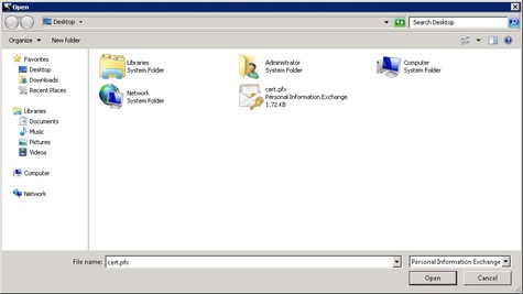 Aprire il file PFX esportato