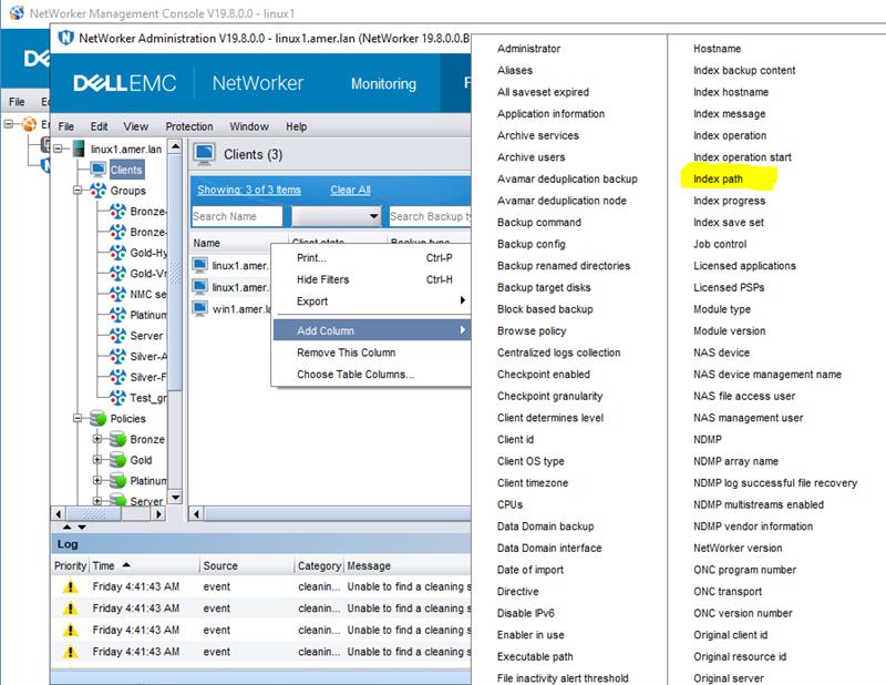 Opzioni colonna client NMC.