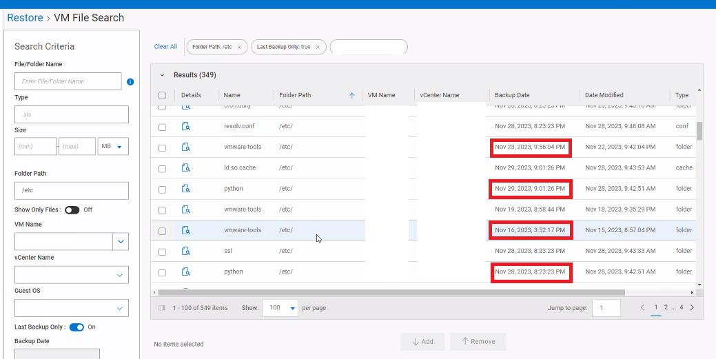 PowerProtect Data Manager Search View is Not Honoring Selected Date