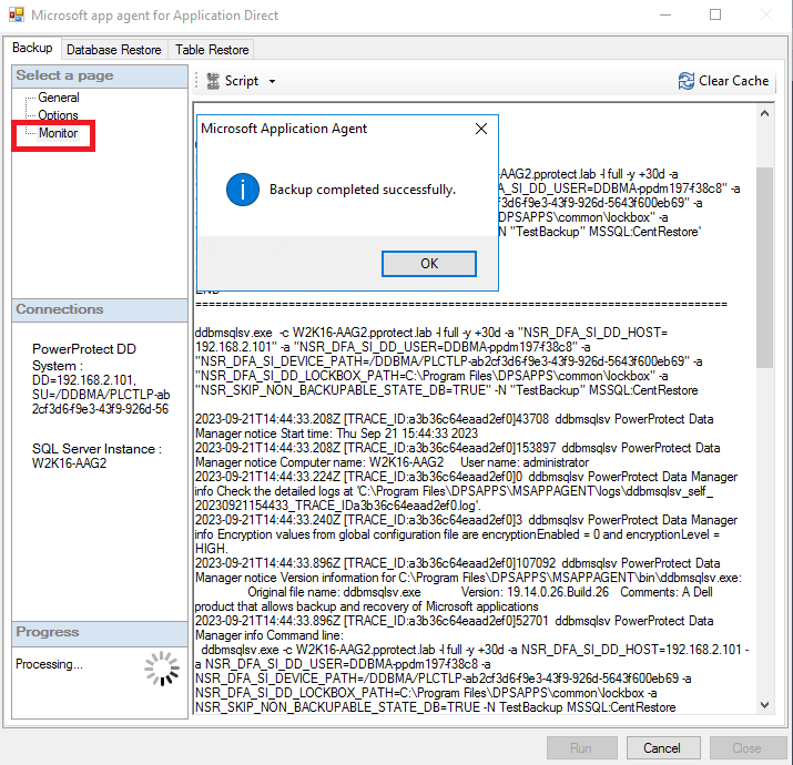 Fanen Overvågning bruges til at overvåge status for handlingen, når den er startet/fuldført: