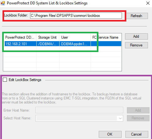 Seleccione PowerProtect DD System para seleccionar el DD que se usará para el respaldo y configurar los ajustes de lockbox: