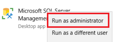 Åbn SQL Management Studio som administratorbruger: