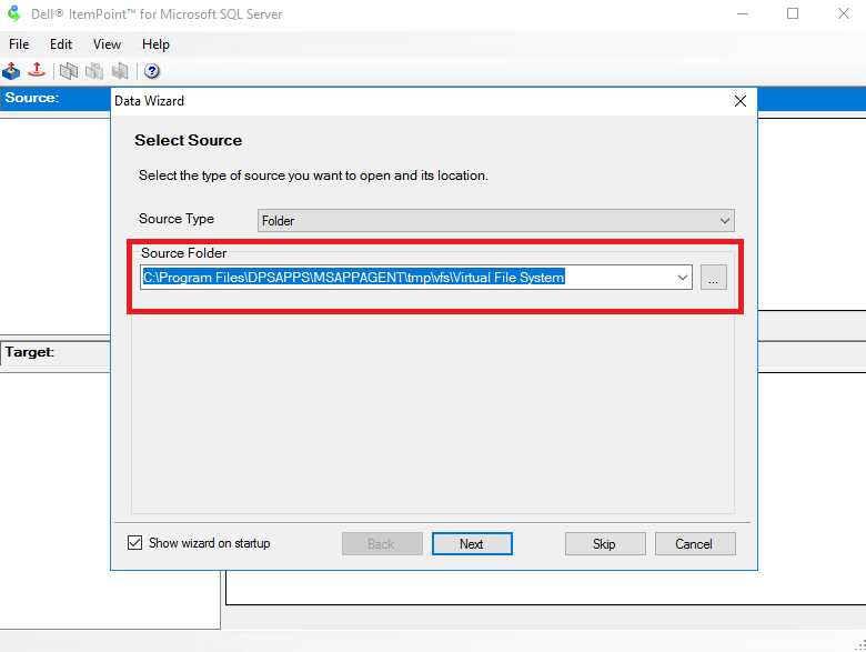 Configurar a fonte de dados apontando para o caminho de montagem definido 