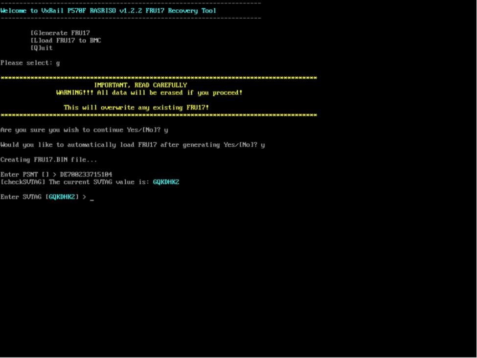 Screenshot showing the service tag option, if the displayed tag is correct no need to enter it.