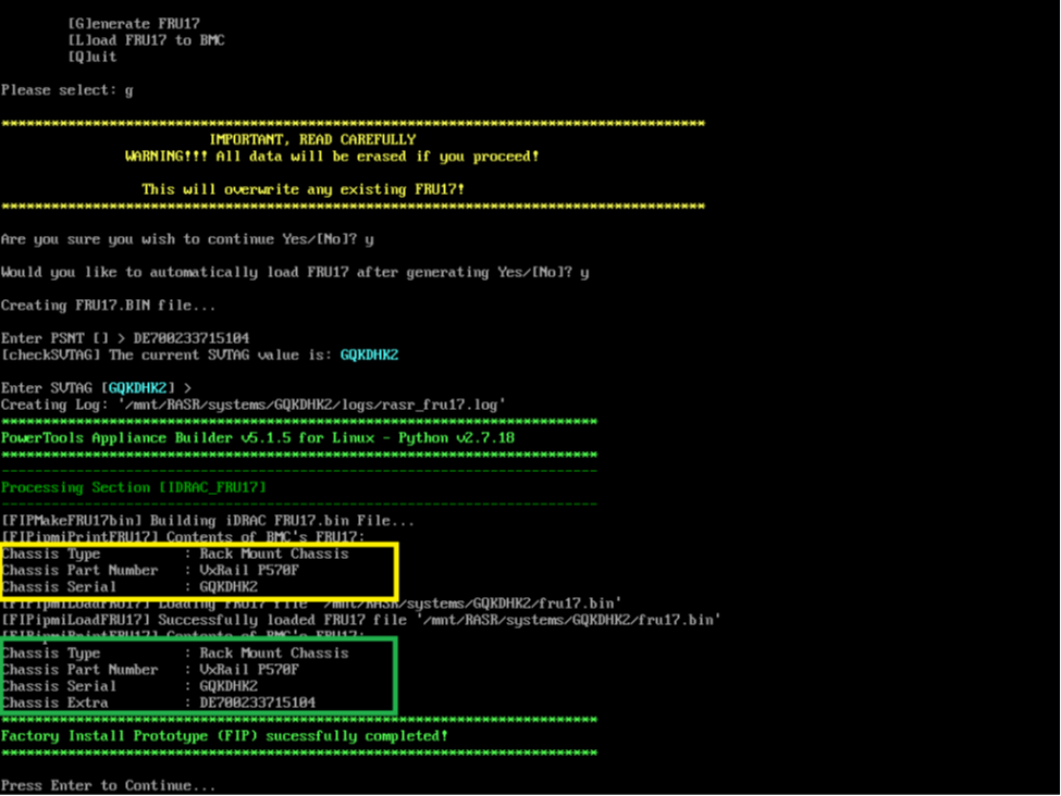 Screenshot showing the output of the tool with the main sections in boxes.
