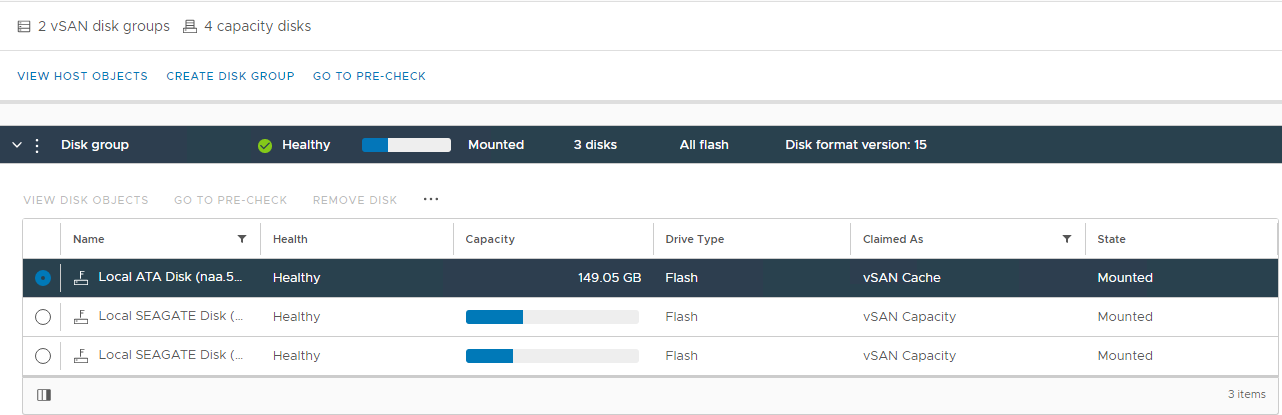 Ansicht der vSAN-Festplattengruppe