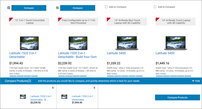 Comparaison des produits