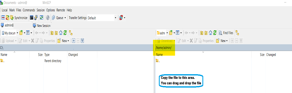 Schermata del percorso del file /home/pagina admin