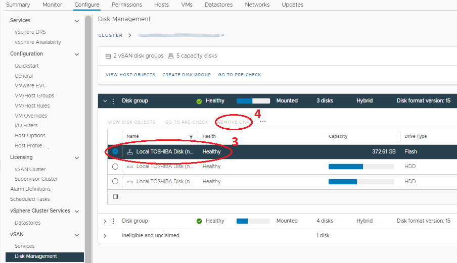 VSphere kullanarak vSAN disk grubundan disk kaldırma