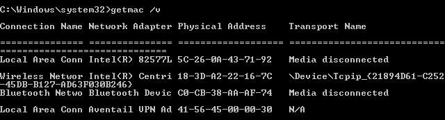 Příkaz CMD get mac