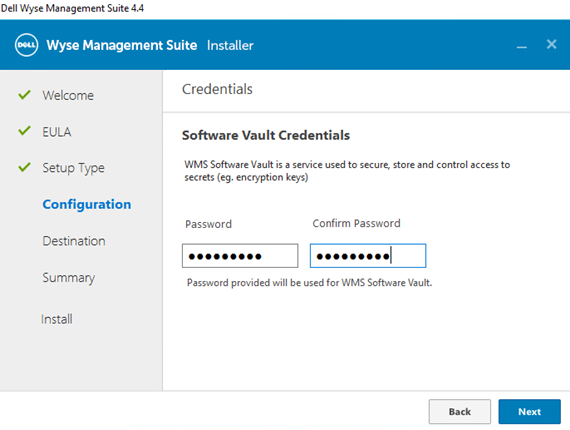 Software Vault Credentials menu