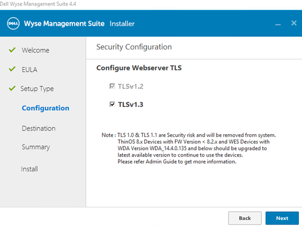 Security Configuration - Configure Webserver TLS menu