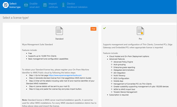 Select a license type options