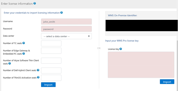 Enter license information menu options