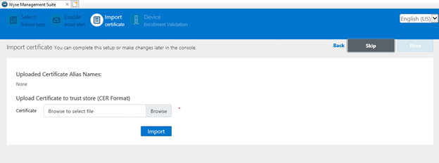 Uploaded Certificate Alias Names menu