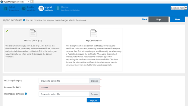 Import certificate menu