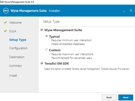 Setup Type menu