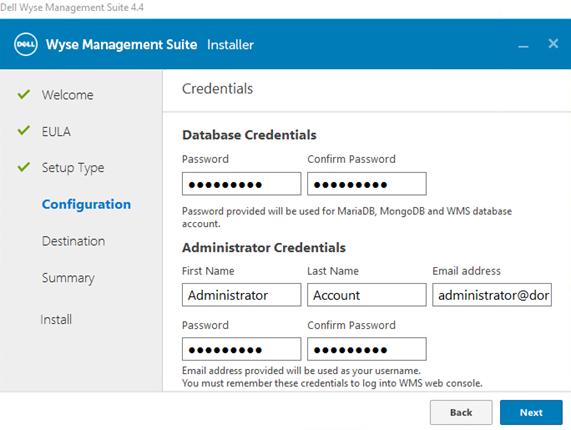 Credentials menu