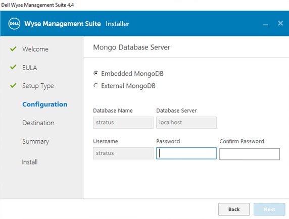 Mongo Database Server menu