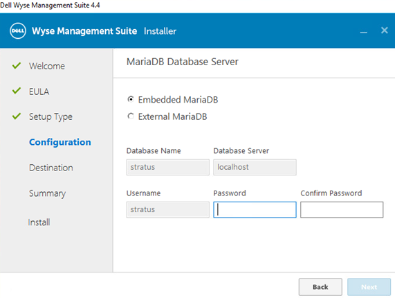 MariaDB Database Server menu