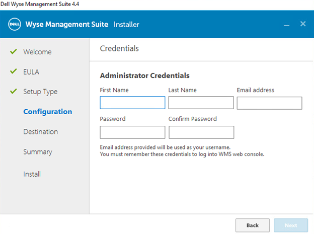 Credentials menu