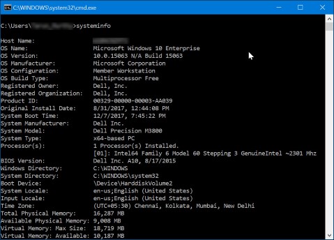 screenshot of the bios version in command prompt