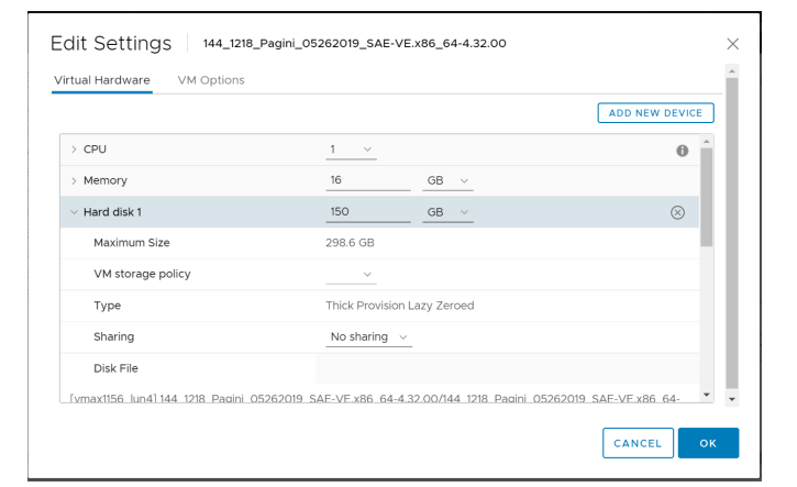 Editing the settings of the VM