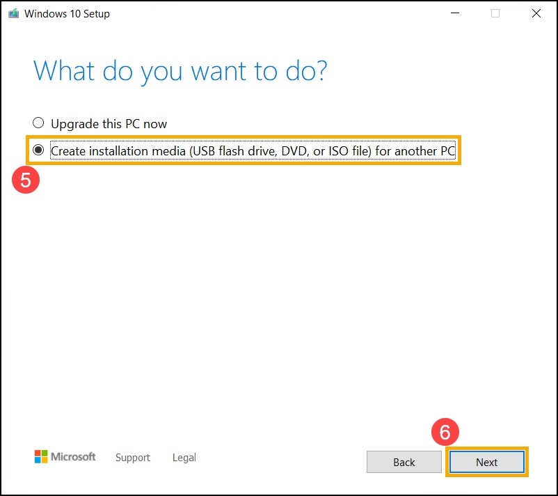 Configuration de la création de supports Windows 10