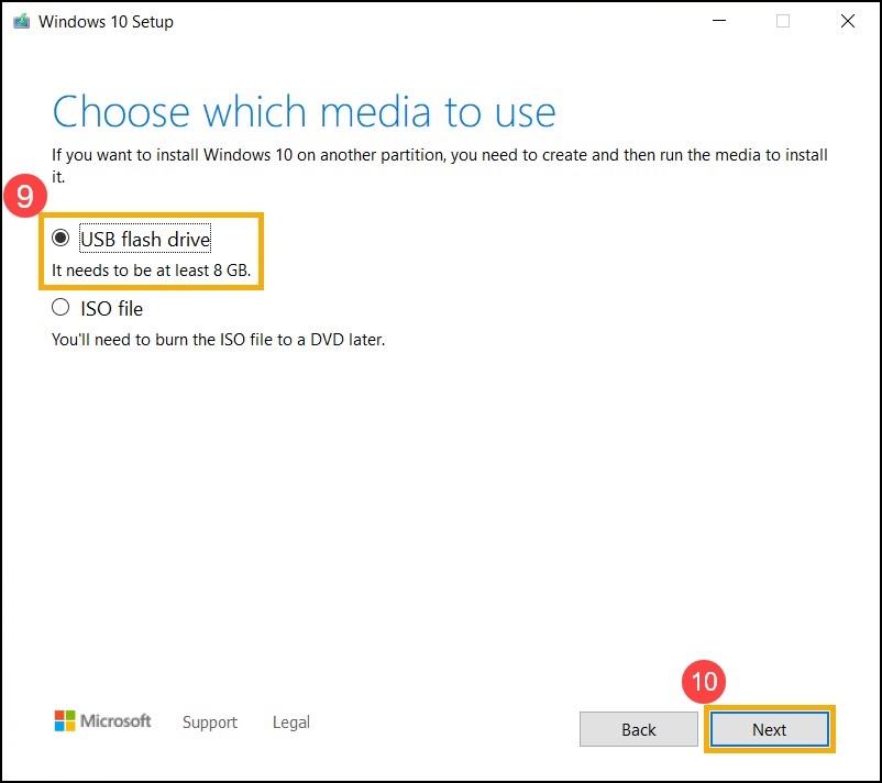 Creación de medios de Windows 10: seleccionar medios