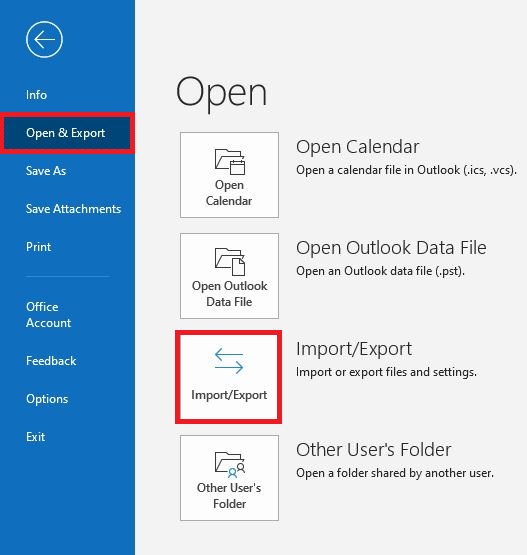 Open and Export option in File Menu