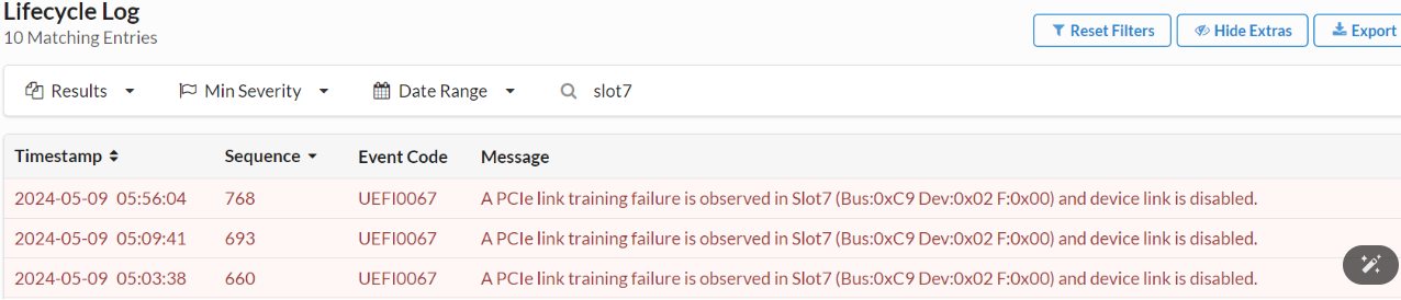 PCIe 링크 교육 실패 이벤트