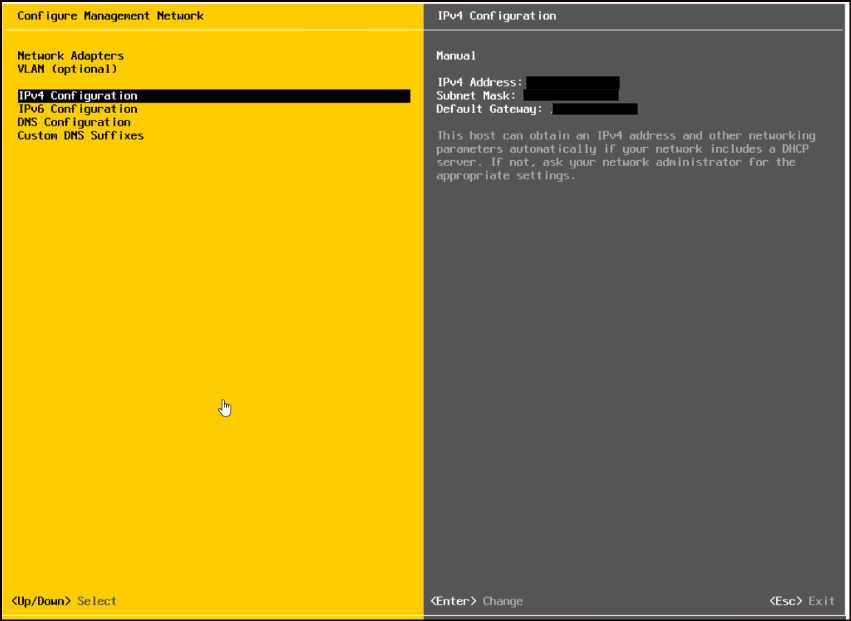 IPv4 Configuration menu