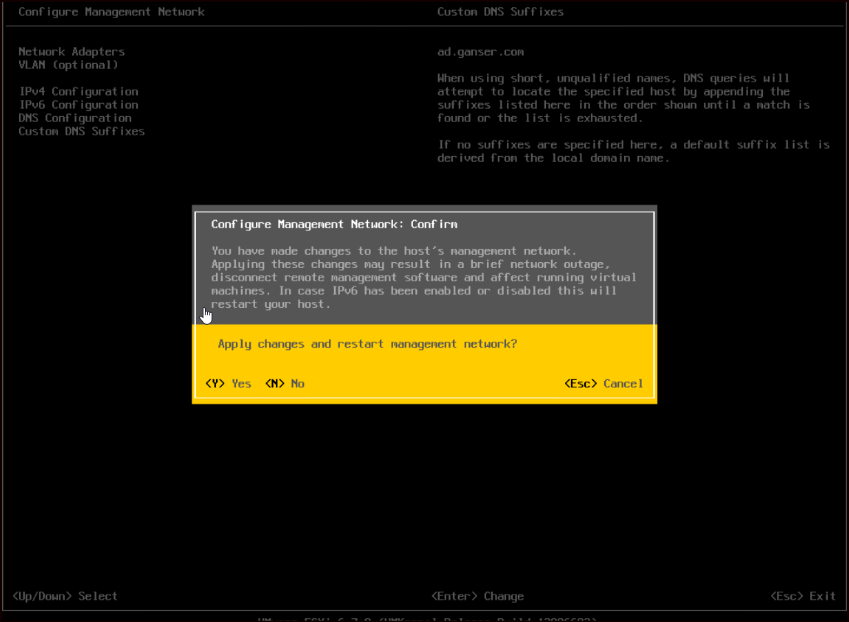 Configure Management Network confirmation message