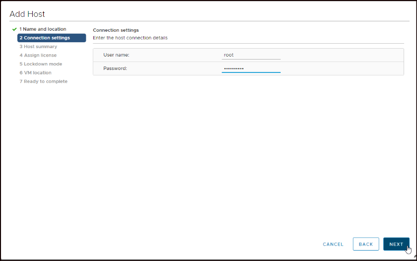 Add Host - Connection settings