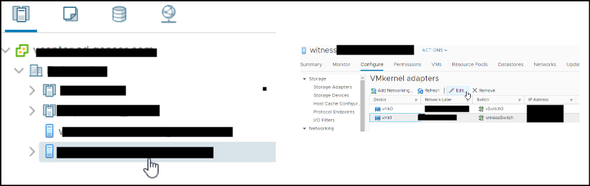 VMkernel adapters in Configuration menu
