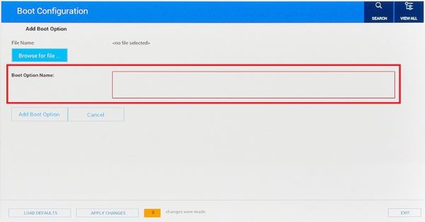 Campi della finestra Add Boot Option (Aggiungi opzione di avvio)