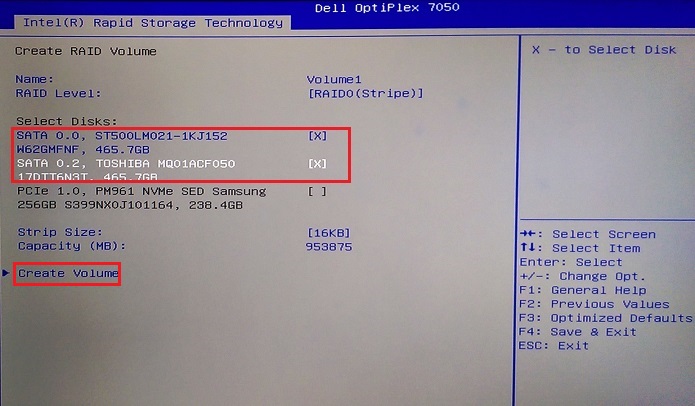 Creation of the Volume after drive selection is completed