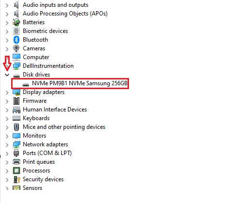 Drives listed in device manager