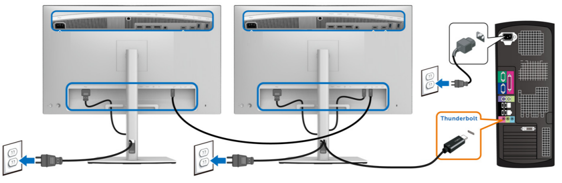 Image depicts the dual monitor setup for the UP3221Q monitor