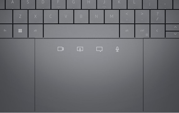 Touchpad współpracy wyświetla cztery ikony na panelu dotykowym Latitude 9440 2 w 1