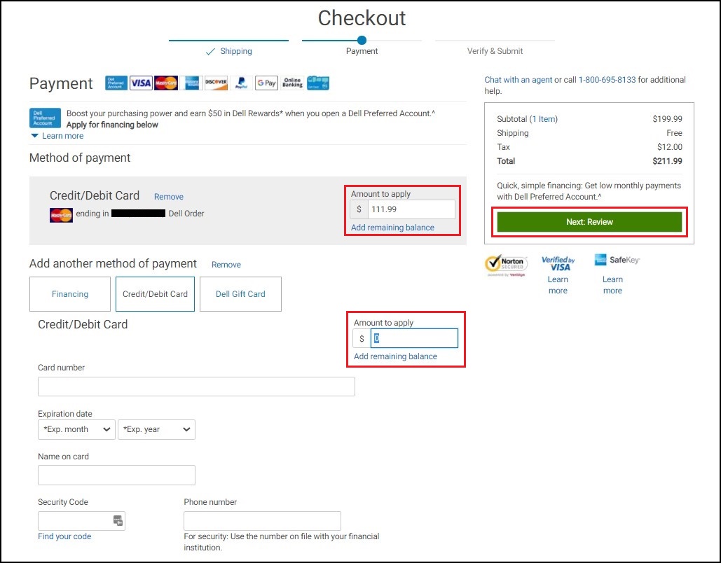 Dell.com Checkout Payment Amount