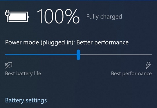 100% stav baterie v systému Windows