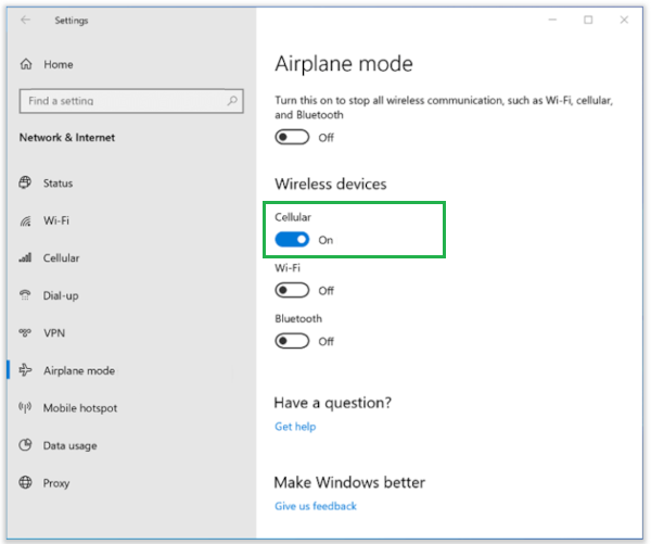 Comunicación celular en Windows 10