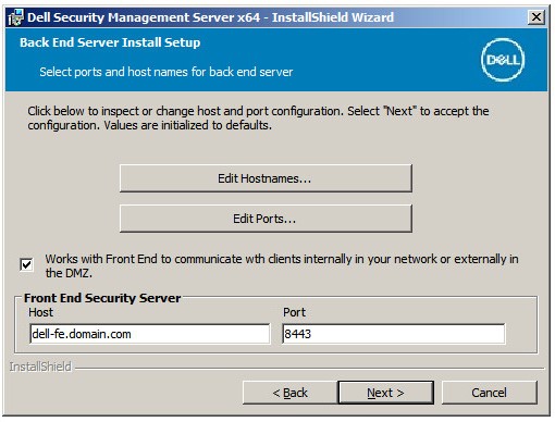 Configurazione dell'installazione del server back-end